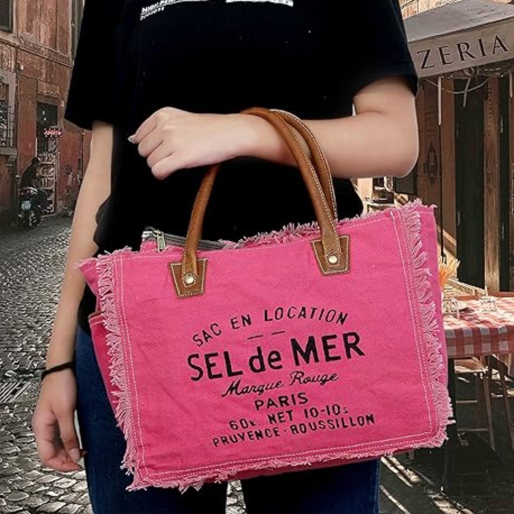 Neiman Marcus Le Cafe De La Place Provence Canvas Leather Tote Bag